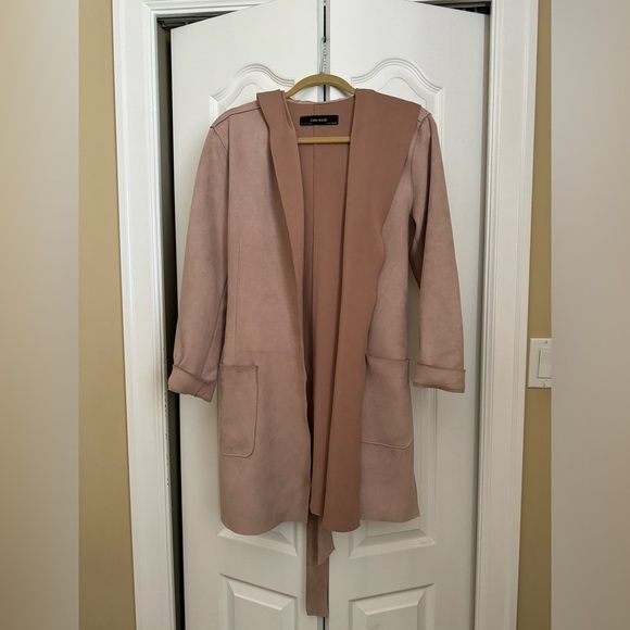 Zara Suede hooded coat Blush - Lg - Picture 1 of 3